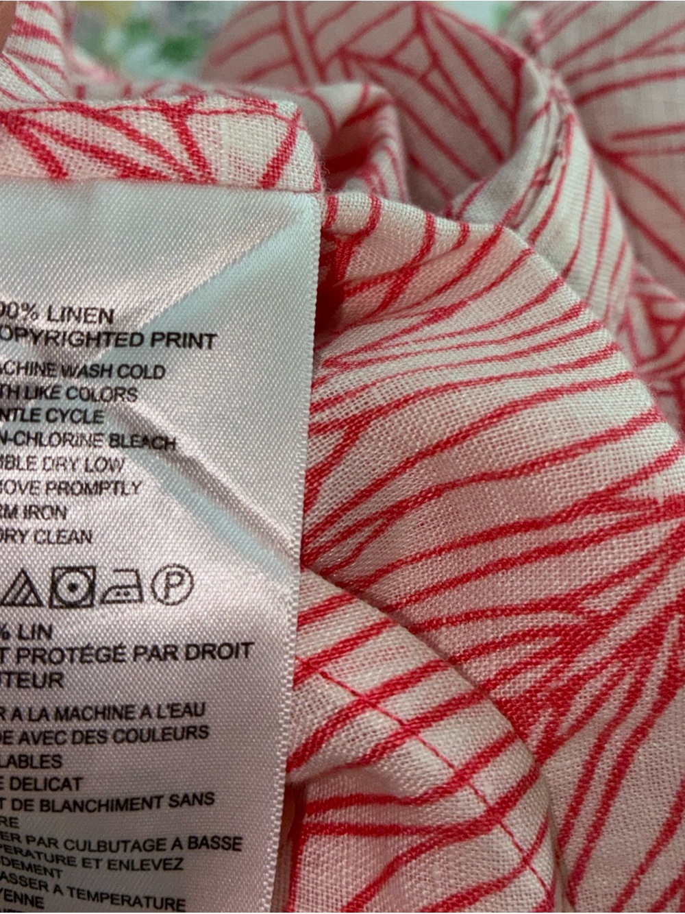 Tommy Bahama Coral and White Leaf-Print Split-Neck Blouse - Picture 6 of 6